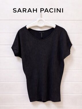 SARAH PACINI Black Textured Tunic Top Made in Italy one size